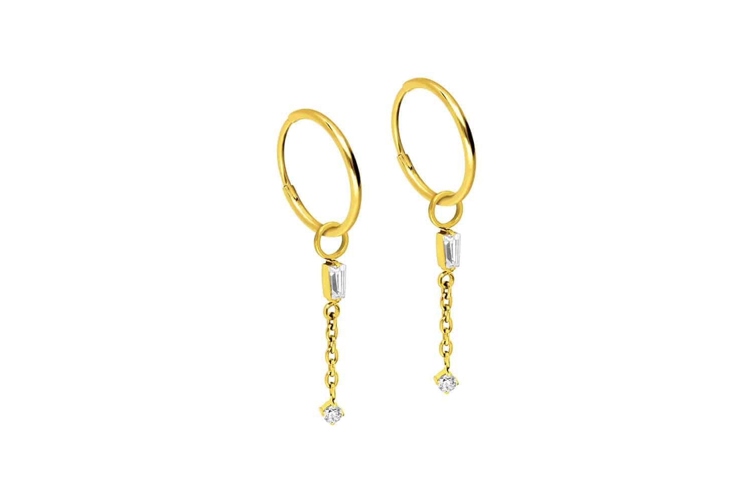 Titan Ohrclicker Creolen 2 KRISTALLE + KETTE von Piercingline
